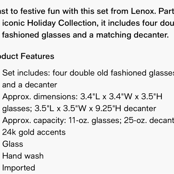 Lenox Holiday Decal Five Piece Whiskey Set - Picture 3 of 5